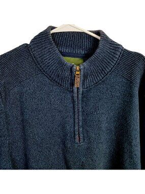 Eddie Bauer Sweater Men XXL Heavy Knit 1/4 Zip Blue Retro Outdoors Winter Fall